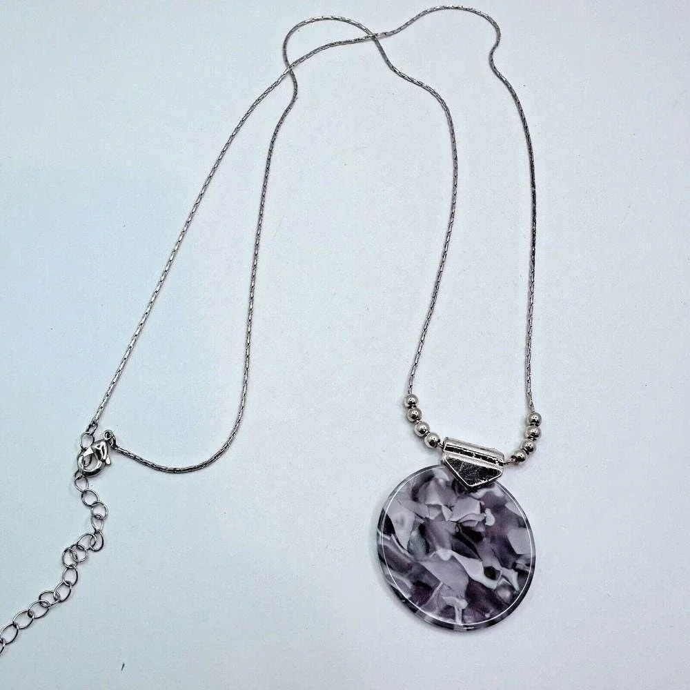 Round Pendant Necklace Fashion‎ Jewelry Silver Tone Chain Necklace